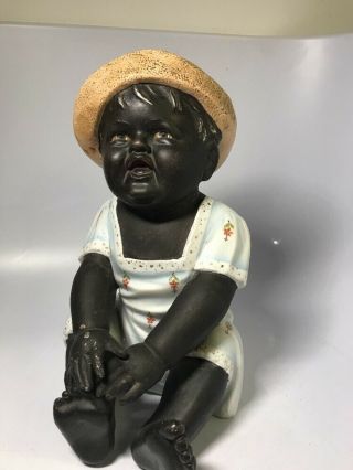Antique Bisque Porcelain Black Americana 1900s Piano Baby Doll Figurine