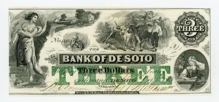 1863 $3 The Bank Of De Soto,  Nebraska Note - Civil War Era Ch.  Au