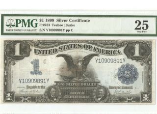 1899 1 Dollar Silver Certificate Very Fine 25 Black Eagle Fr 233