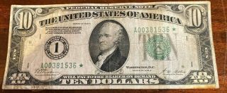 1928 A Federal Reserve Note $10 Ten Dollars Note Star Note
