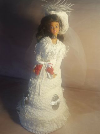 Cowgirl Country Bridal Barbie Doll Handmade Crochet Bride Dress,  Cow Girl Veil