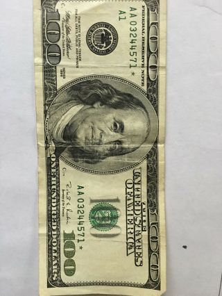 1996 $100 Fed Res Star Note Aa03244571 A1.  Us Currency Collectible