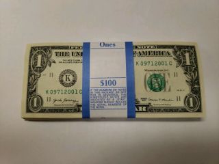 $1 Uncirculated,  One Dollar Bills,  $100 Bundle,  2017 Sequential 