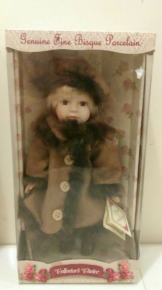 Collectors Choice Fine Bisque Porcelain Doll Limited Edition Brown Coat