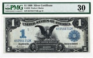 1899 $1 Black Eagle Silver Certificate Large Fr - 232 Parker / Burke Pmg 30 Vf