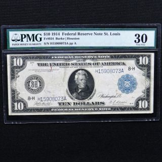 1914 $10 Federal Reserve Note St.  Louis,  Fr 934,  Pmg 30 Very Fine