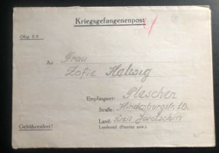 1941 Oflag 2 B Arnswalde Germany Pow Camp Letter Cover Prisoner Of War To Plesch