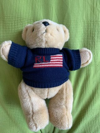Ralph Lauren Polo Stuffed Plush Teddy Bear 1996 Usa Flag Sweater Poseable Legs
