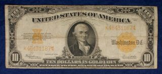1922 $10 Large Size Gold Certificate Currency Banknote