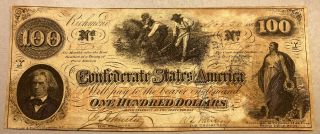 $100 Confederate Paper Money 1862 - T - 41 Pf - 22 - Note