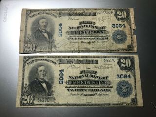 Pair (2) Of Princeton,  Kentucky 1902 $20 National Bank Notes.  Charter 3064.