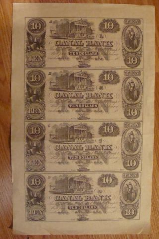 Obsolete Currency 4x10 Dollars Canal Bank Uncut Sheet