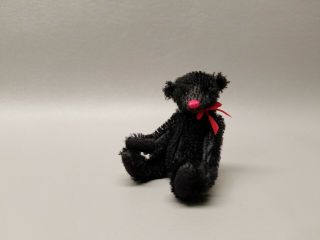 Deb Canham Black Miniature Mini Teddy Bear Red Nose Bow 3 1/2 " Jointed