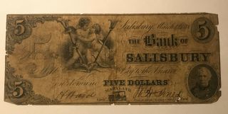1848 $5the Bank Of Salisbury Maryland Obsolete Note Currency Bill Five Dollar