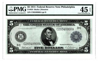 Fr.  854 $5 1914 Federal Reserve Note Pmg Ef45epq
