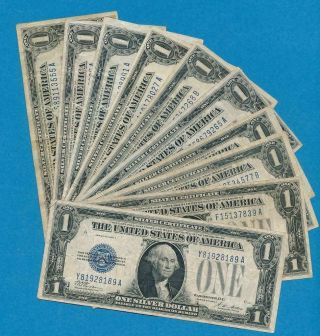 10 - $1.  00 1928/1934 Funny Back Blue Seal Silver Certificates Average Circ.