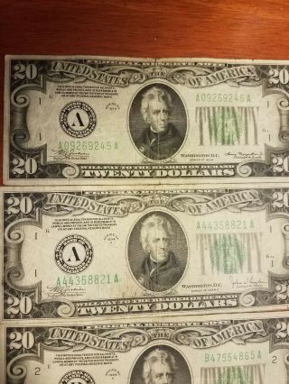1934 $20 Federal Reserve Notes Twenty Dollar Bills 1934,  1934 A (2),  1934 C