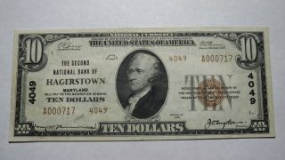 $10 1929 Hagerstown Maryland Md National Currency Bank Note Bill Ch.  4049 Xf
