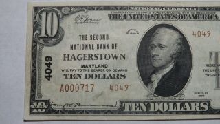$10 1929 Hagerstown Maryland MD National Currency Bank Note Bill Ch.  4049 XF 2