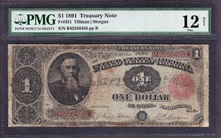 Us 1891 $1 Treasury Plain Back Fr 351 Pmg 12 Fine Net (- 458)