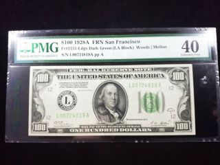 1928a $100 Federal Reserve Note San Francisco Fr 2151 (extremely Fine 40) Pmg