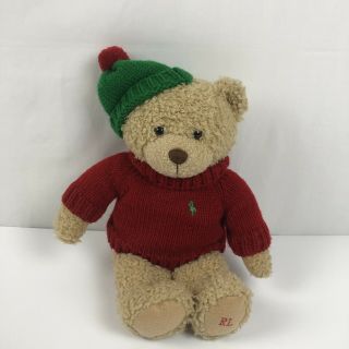 Ralph Lauren Polo Teddy Bear Plush 2006 Christmas Green Hat Red Sweater