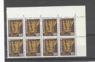 Korea 1973 - 78 100w Gold Crown High Value Nh Corner Block Of 8