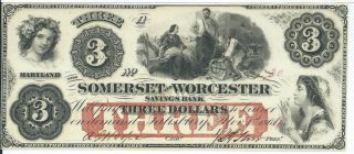 $3 Bank Note 1864 Cu Low Serial 30 Maryland Somerset And Worcester Red O/p A