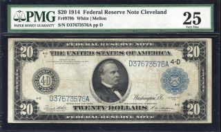 1914 $20 Blue Seal Fr.  979b Cleveland Ohio - Pmg25 Problem