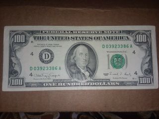 Old Style $100 Dollar Bill Series 1990 Federal Reserve Bank Of Cleveland