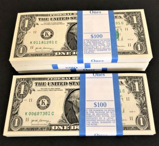 100 One Dollar Bills $1 Us Money Consecutive Bep Pack 2017 K/c Dallas