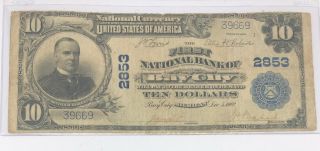 1902 National Currency 10 Dollar Large Note First National Bank Bay City Mich.