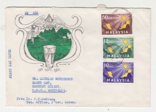 Malaysia,  1963 Inauguration Set Of 3,  Illustrated First Day Cover,  North Borneo