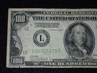 US Federal Reserve Note $100 One Hundred Dollars IN GOLD 1928A L San Francisco 2