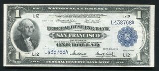 Fr.  743 1918 $1 One Dollar Frbn Federal Reserve Bank Note San Francisco,  Ca Vf,