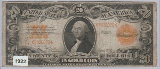 1922 Us $20 Dollar Gold Certificate Speelman / White - -