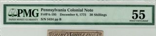 30 Shillings Colonial Note Pennsylvania Dec.  8 1775 PMG 55 About Uncirculated 3