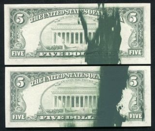 (2) Consecutive 1981 - A $5 Frn Federal Reserve Notes “ink Smear Errors” Gem Unc