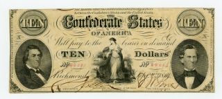 1861 T - 25 $10 The Confederate States Of America Note W/ Gainsville Ins.  Co Stamp