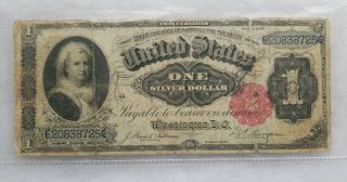 1891 $1 One Dollar “martha” Silver Certificate Currency Note Washington Dc Bill