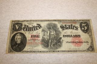 1907 $5 Bill Large Note Red Seal With B Serial Number