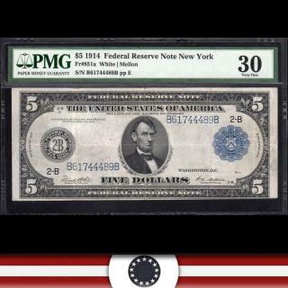 1914 $5 York Federal Reserve Note Frn Pmg 30 Fr 851a B61744489b