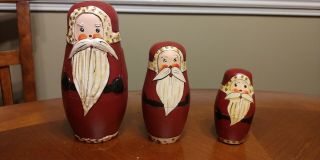 Christmas Holiday Wooden Nesting Dolls,  Matryoshka,  3 Piece Santa Claus