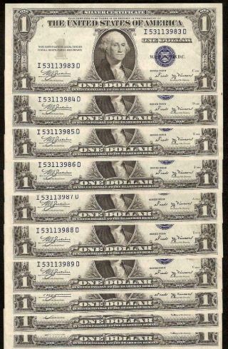 10 Cons Unc 1935b $1 Dollar Bills Silver Certificate Notes Crisp Unc Fr 1611
