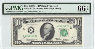 United States 1969b Fr.  2020 - L Pmg Gem Unc 66 Epq $10 San Francisco Frn