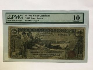 Fr 225 1896 $1 Silver Certificate Pmg 10 George & Martha Washington Note Bill