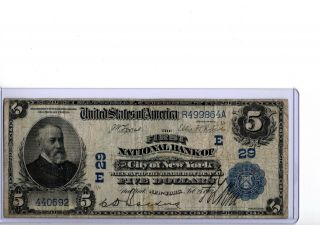 1902 $5 National Bn 1st Nb Of The City Of York Fr 590 Ch (e) 29 19 - C318