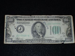 Us Federal Reserve Note $100 One Hundred Dollars Series 1934c Kansas City - Circ