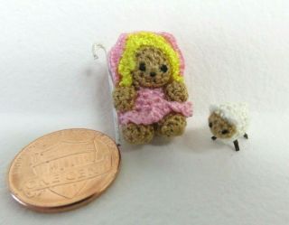 Tiny Scale Artisan Handmade Dollhouse Miniature Crochet Little Bo Peep Bear