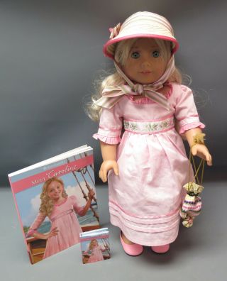 American Girl Doll Caroline W Outfit Hat Bag Spin Top,  Mini Book & Larger Book